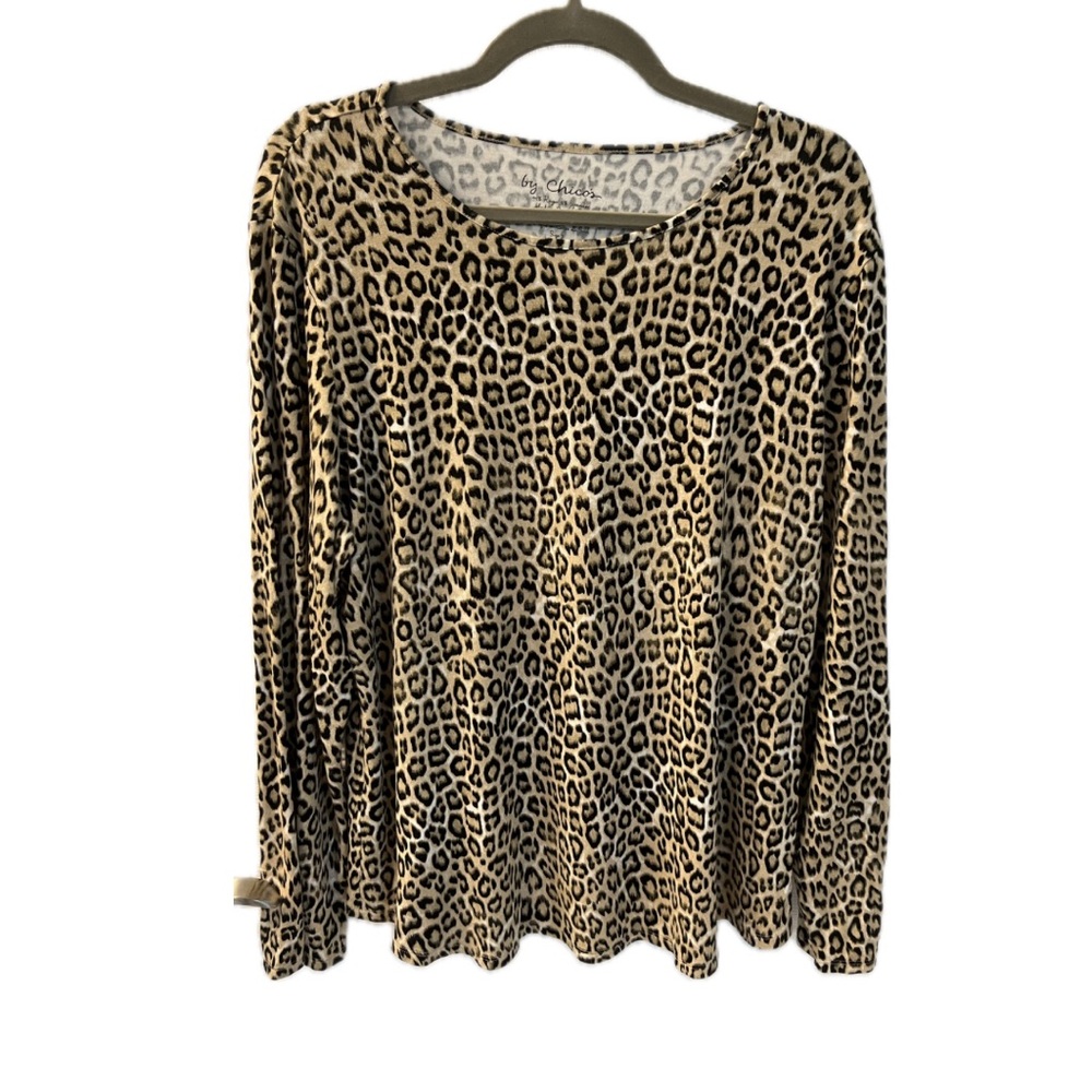 Chico's Relaxed Tan and Cream Long Sleeve Top